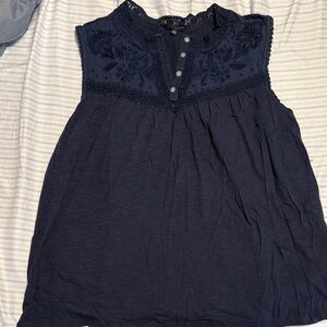 Lucky Brand Navy Lace Detail Blouse
